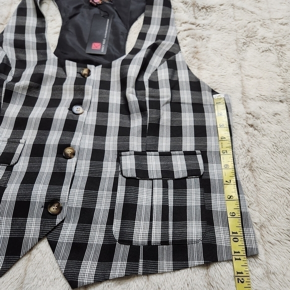 Vest plaid tailored fit black and white KANCY KOLE NWT - Picture 13 of 13